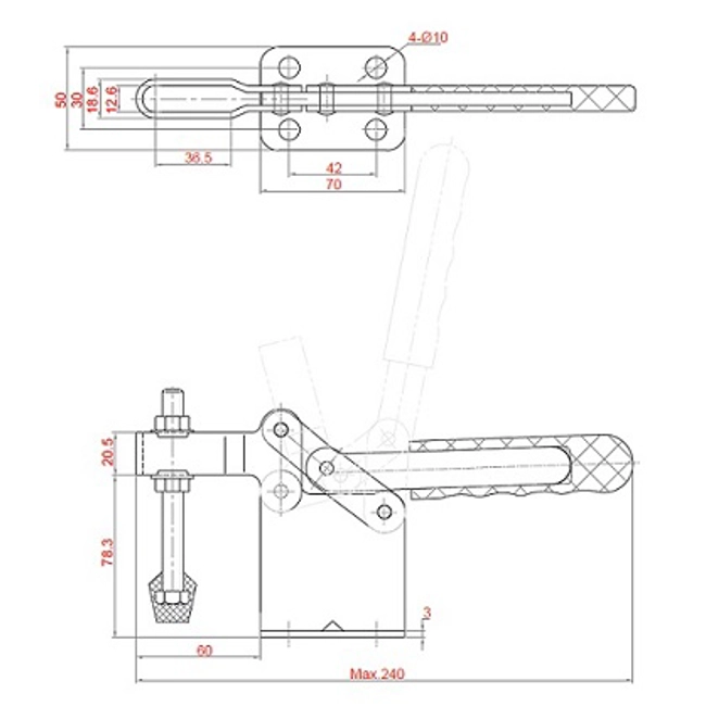 Vendita online Bloccaggio orizzontale base piatta alta braccio regolabile 410 Kg.